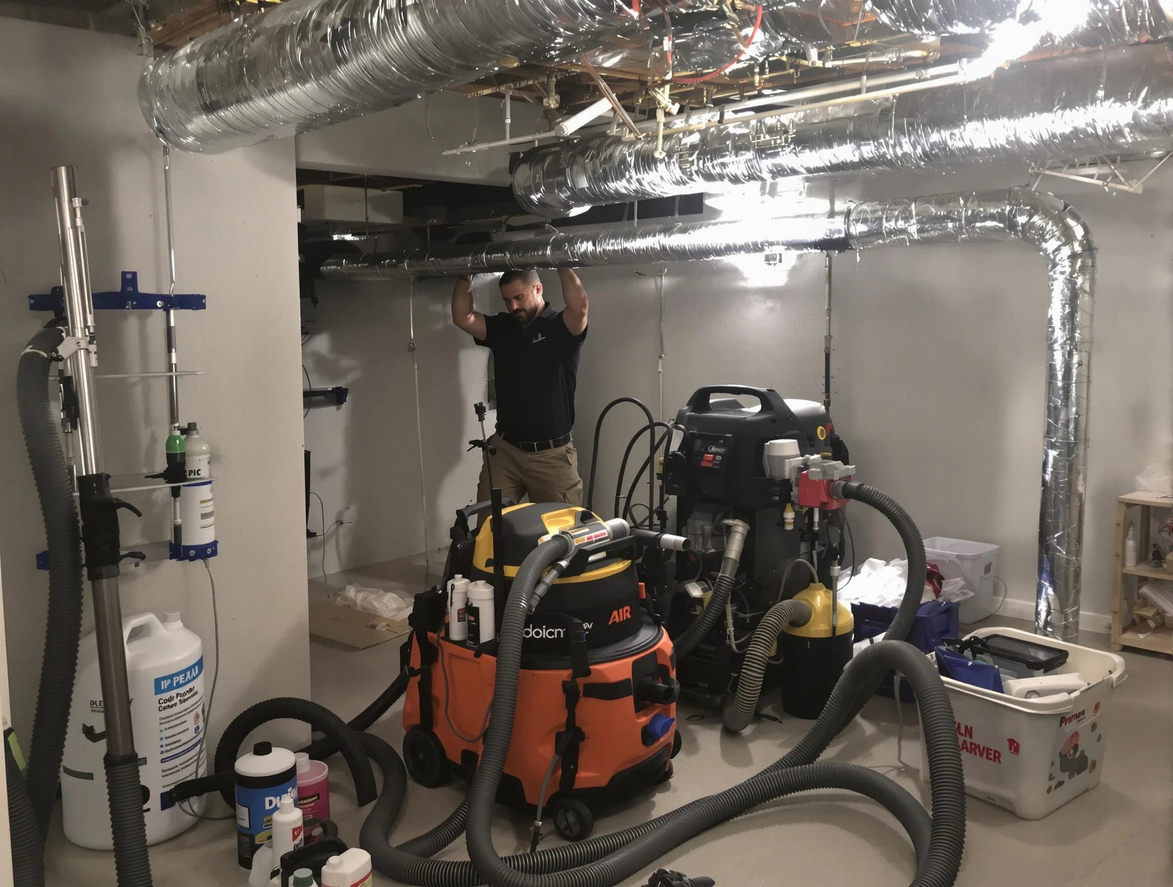 Lawrenceville Air Duct Cleaning specialist performing professional mold removal from air ducts using safety equipment in Lawrenceville