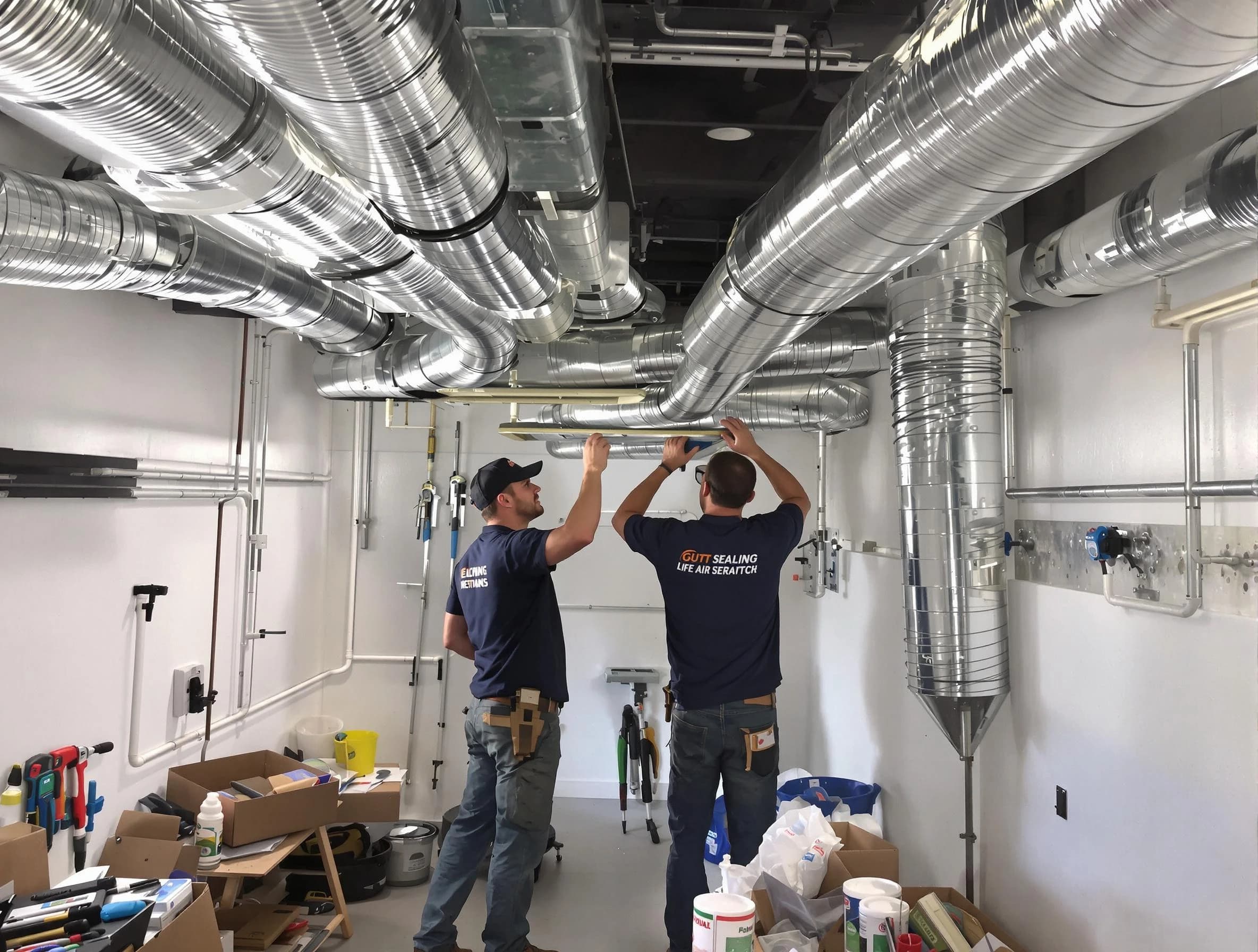 Lawrenceville Air Duct Cleaning technician applying professional duct sealing solutions in Lawrenceville