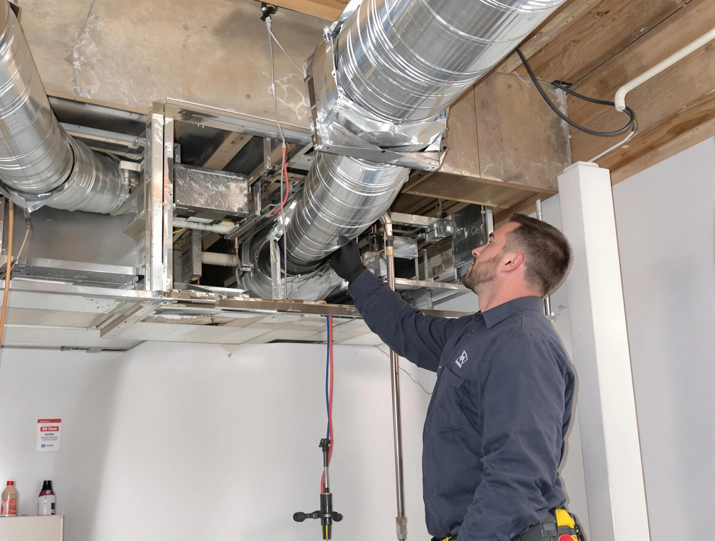 Lawrenceville Air Duct Cleaning technician performing professional air duct repair using specialized tools in Lawrenceville