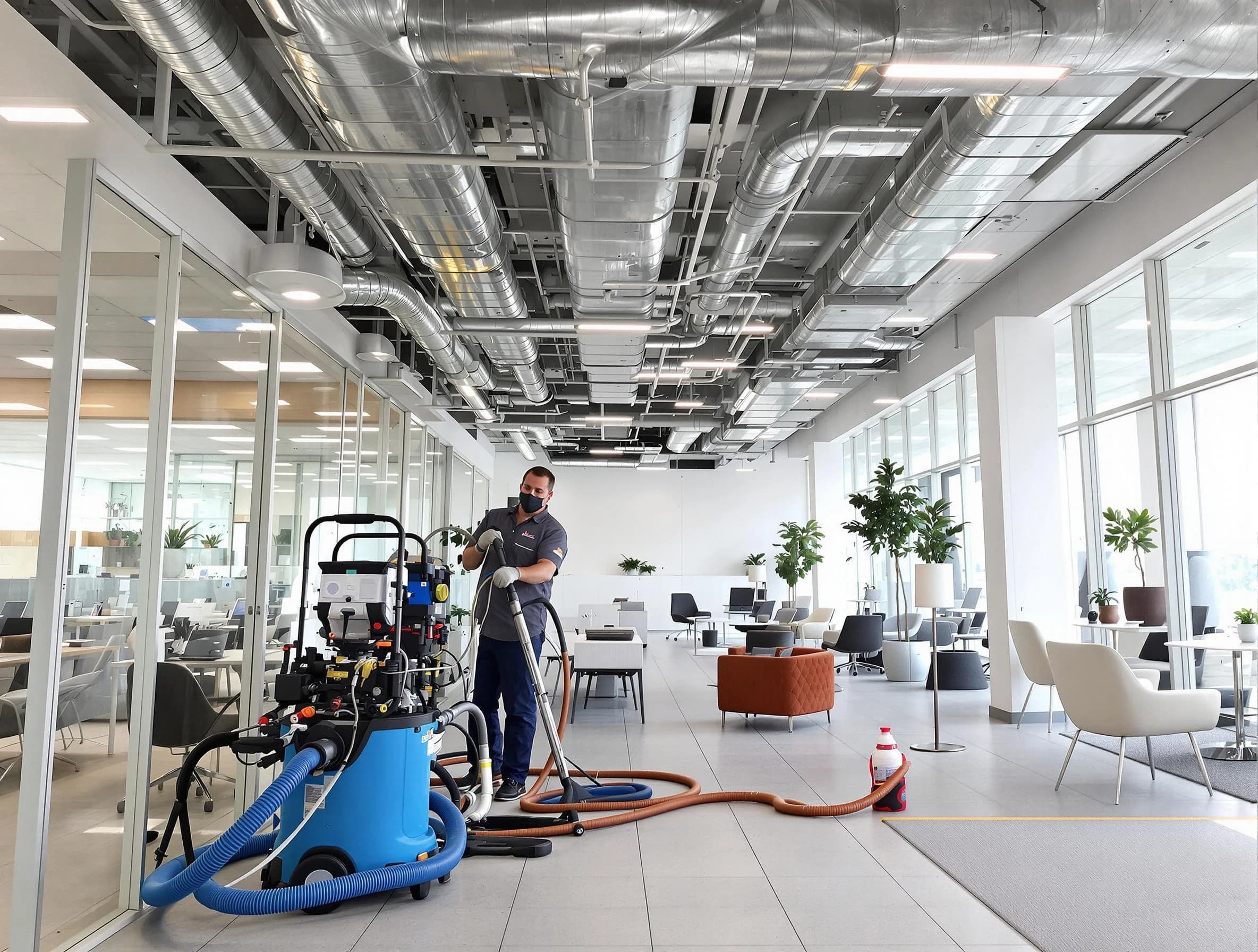 Lawrenceville Air Duct Cleaning team conducting comprehensive commercial duct cleaning at a business location in Lawrenceville