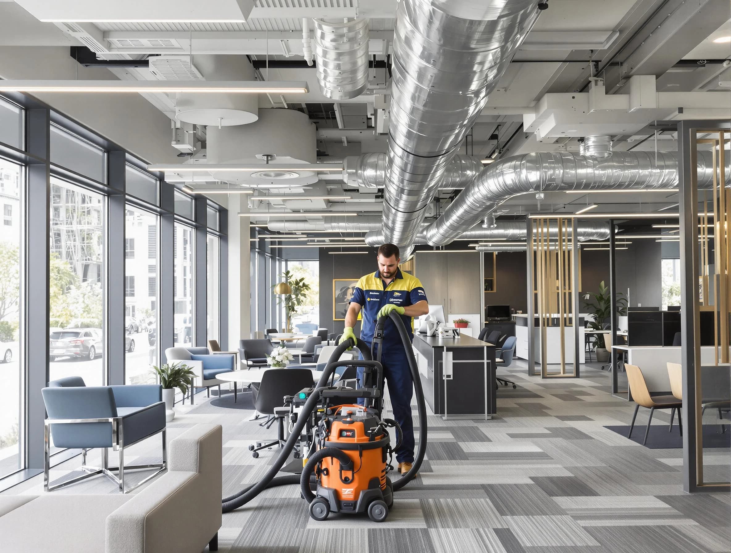 Lawrenceville Air Duct Cleaning team performing thorough commercial duct cleaning at a Lawrenceville business center