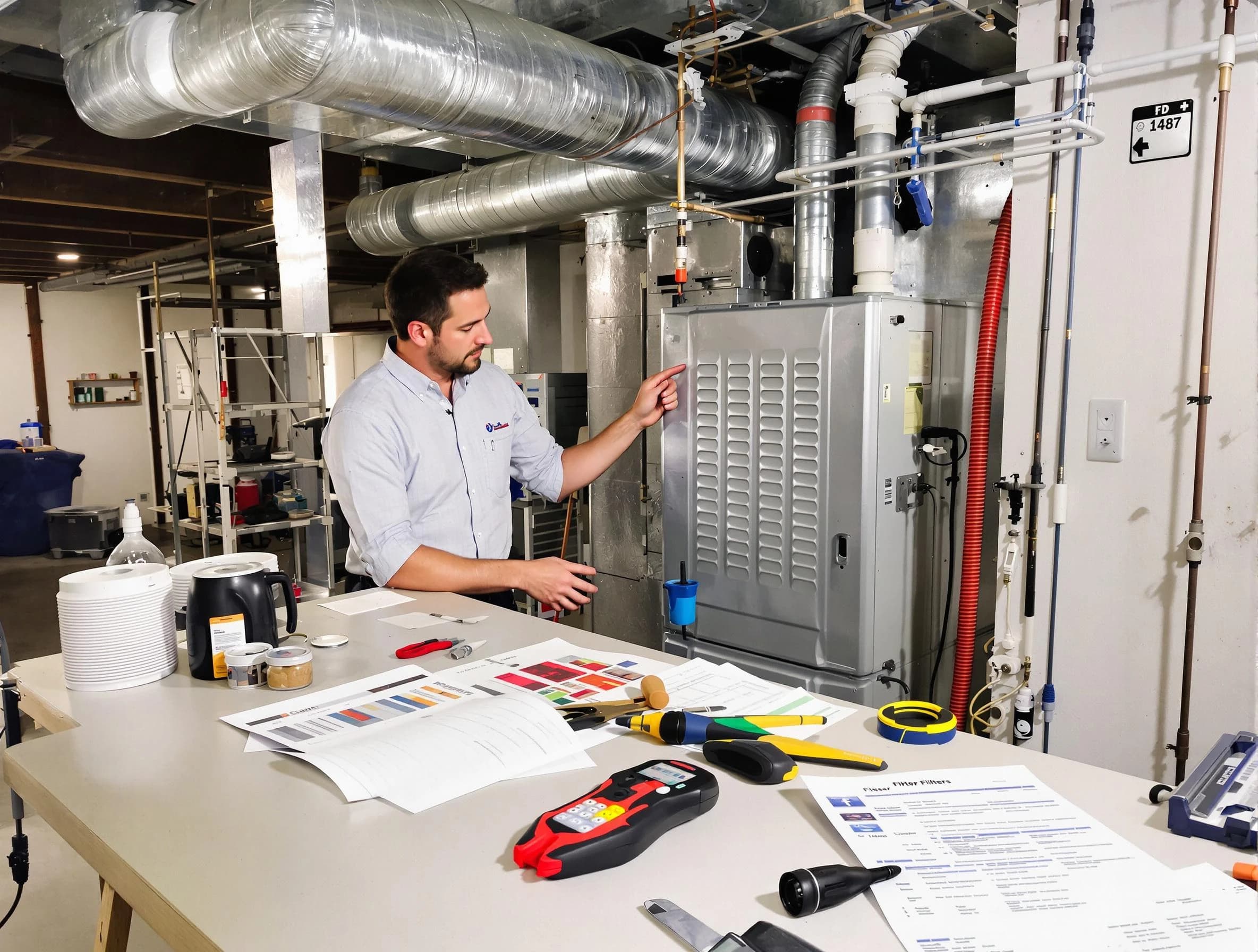 Lawrenceville Air Duct Cleaning inspector conducting detailed filter system evaluation using professional diagnostic tools in Lawrenceville